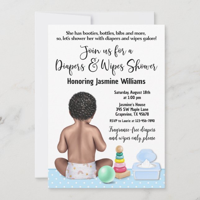 Invitation à une baby shower pour couches et linge (Devant)