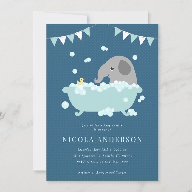 Invitation à une baby shower pour éléphant (Devant)