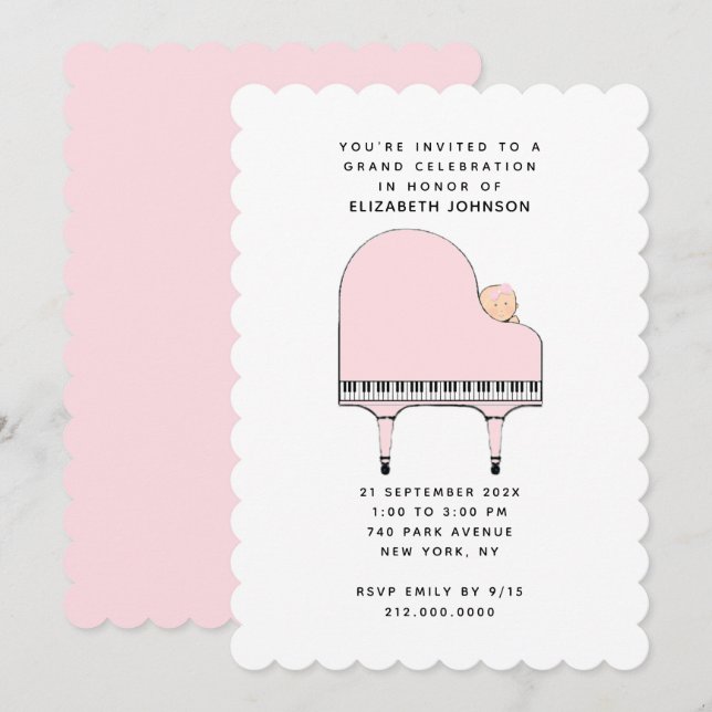 Invitation à une baby shower pour fille (Devant / Derrière)