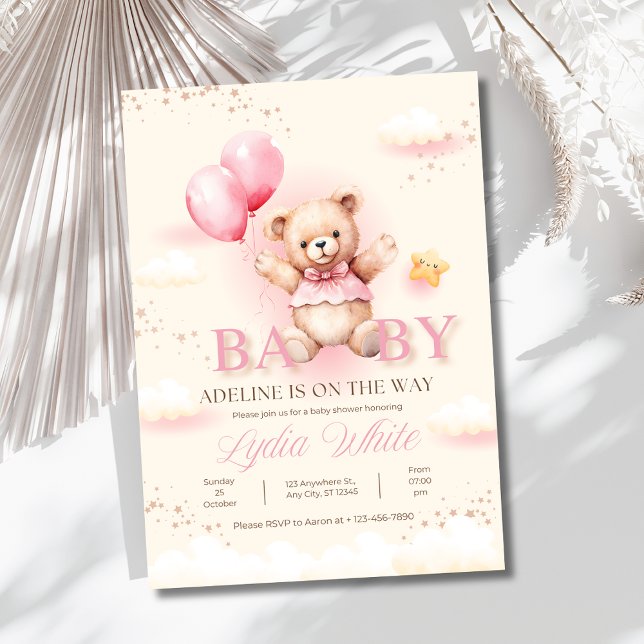 Invitation à une baby shower pour fille, ballons e (Créateur téléchargé)