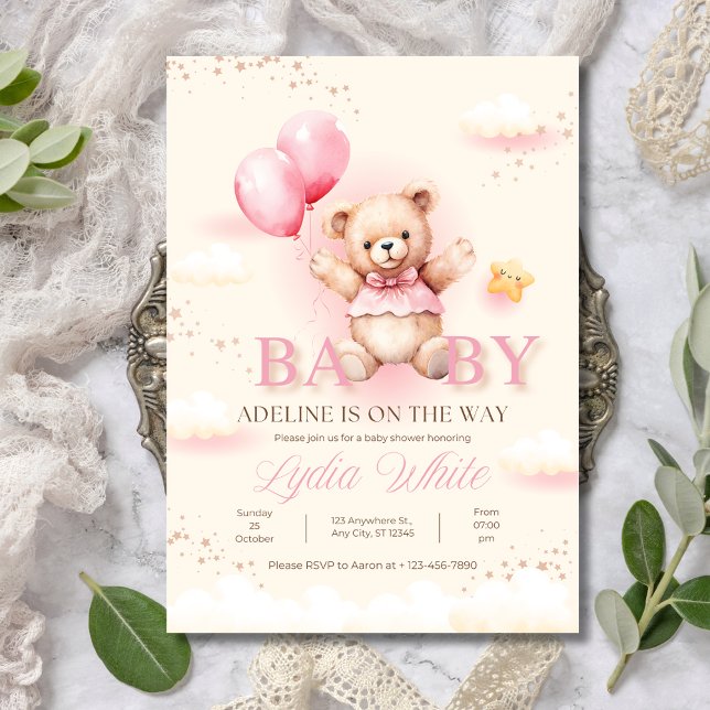 Invitation à une baby shower pour fille, ballons e (Créateur téléchargé)