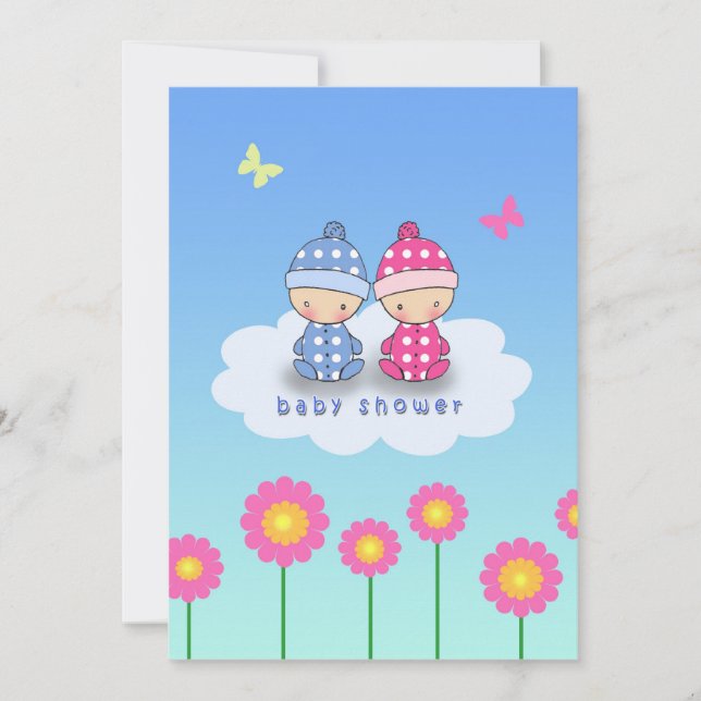 Invitation à une baby shower pour jumeaux (Devant)