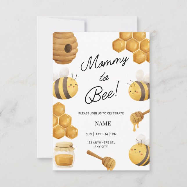 Invitation à une baby shower pour l'abeille à miel (Devant)