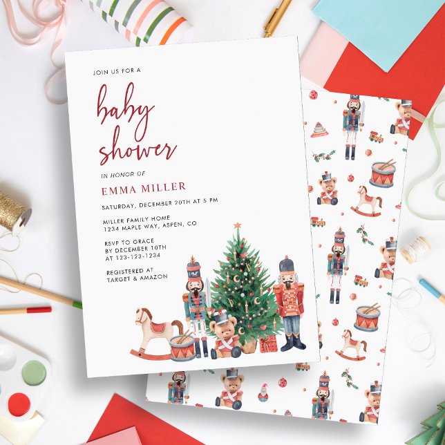 Invitation à une baby shower pour les fêtes de Noë (Nutcracker Baby Shower Invitation by Painted Paperie)