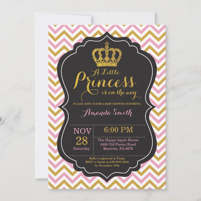 Invitation à une baby shower pour princesse rose e (Devant)