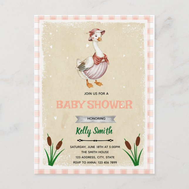 Invitation à une baby shower pour un bébé oie (Devant)