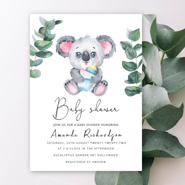 Invitation à une baby shower pour un bébé ours koa (Créateur téléchargé)