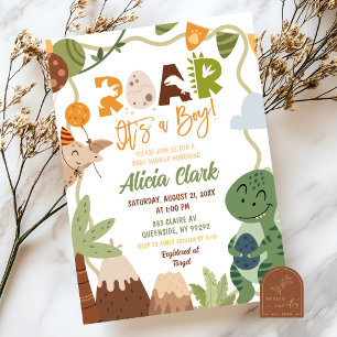 Invitation à une baby shower pour un garçon dinosa