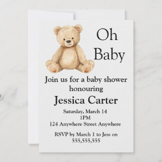 Invitation à une Baby Shower pour un ourson en pel