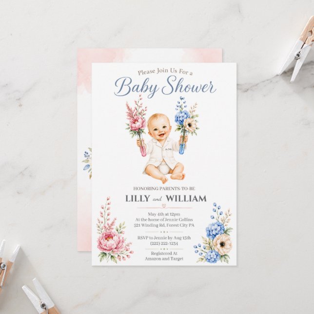 Invitation à une baby shower pour un parcours de p (Devant/Arrière en situation)