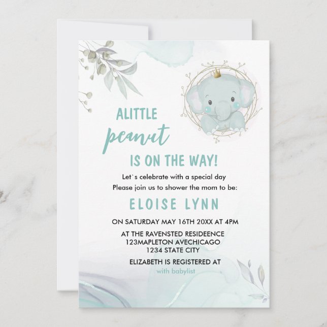 Invitation à une Baby Shower pour un Petit Éléphan (Devant)