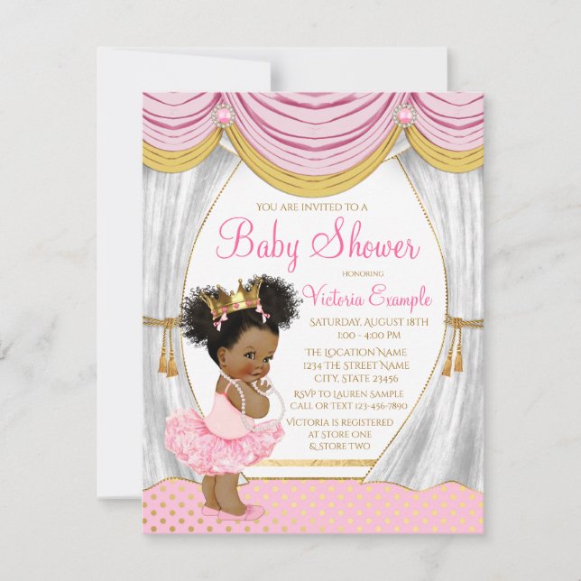 Invitation à une baby shower pour une princesse et (Devant)