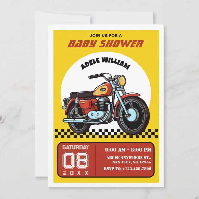Invitation à une baby shower rétro moto (Devant)
