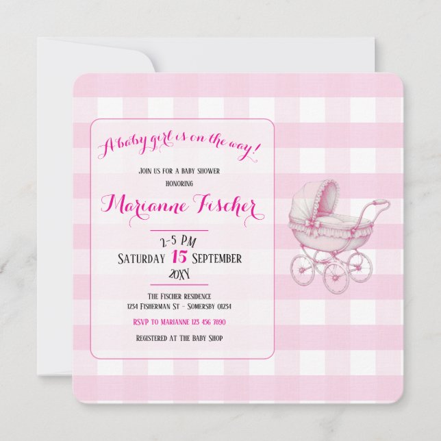 Invitation à une baby shower rétro pour fille (Devant)