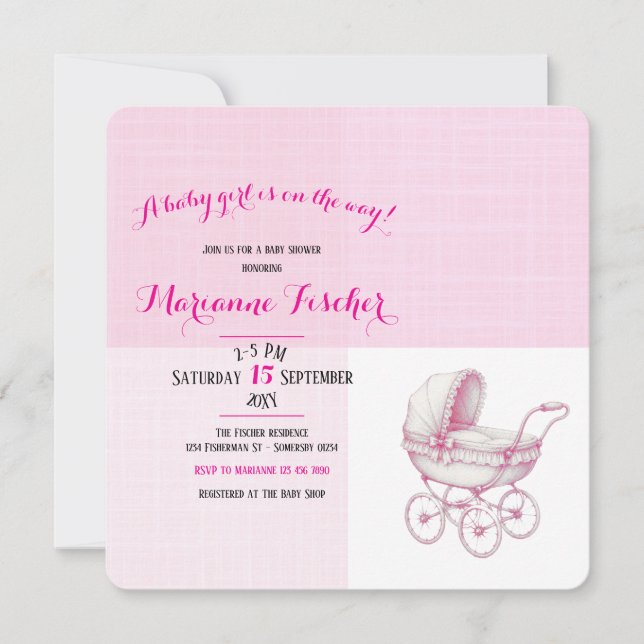 Invitation à une baby shower rétro pour fille (Devant)
