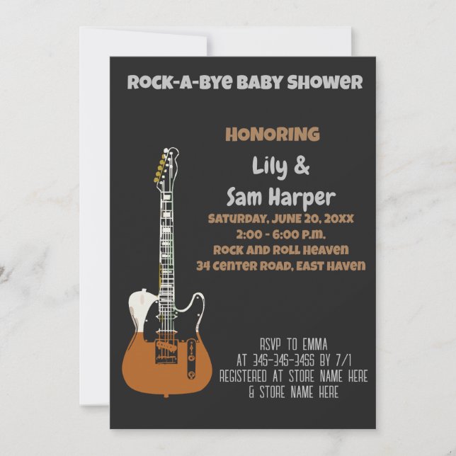 Invitation à une baby shower Rock a Bye Guitar Roc (Devant)