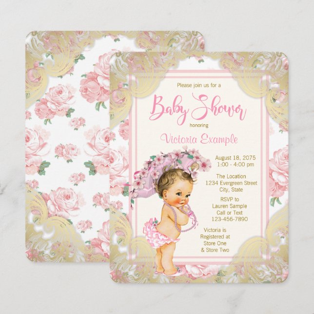 Invitation à une Baby Shower Rose Gold Rose Clair (Devant / Derrière)