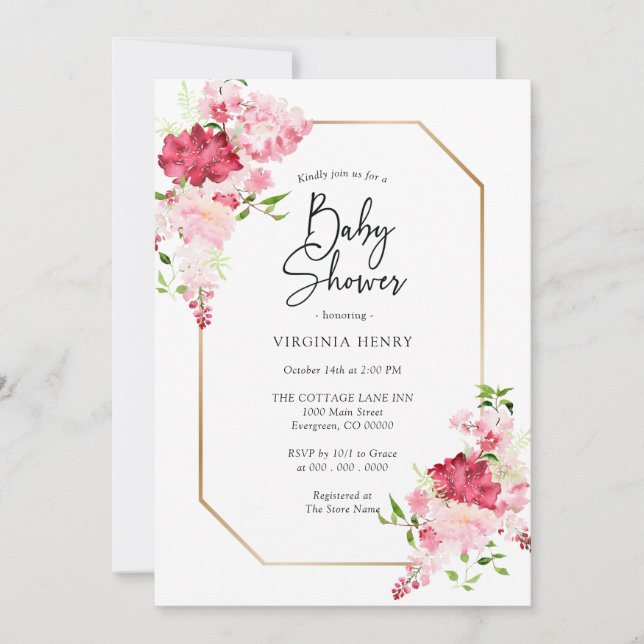 Invitation à une baby shower Rose Rouge (Devant)