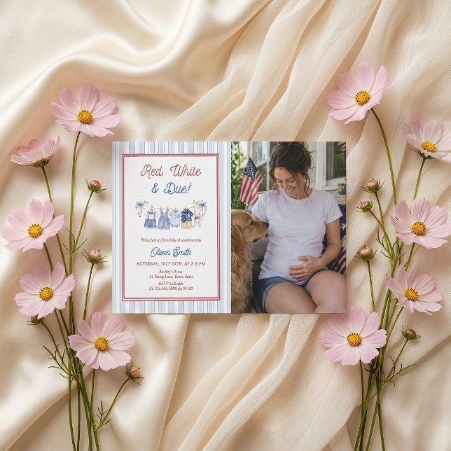 Invitation à une baby shower Rouge Blanc & Due (Créateur téléchargé)