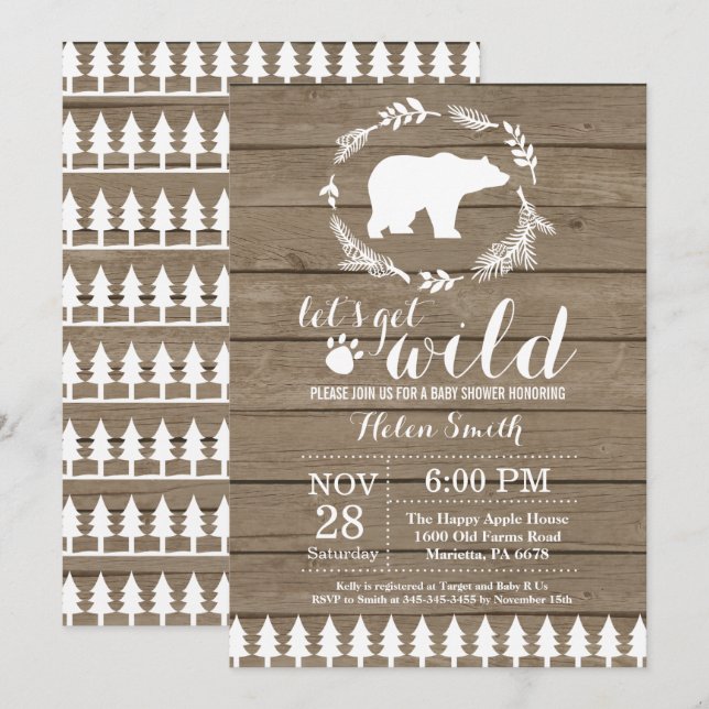 Invitation à une baby shower rustique pour un ours (Devant / Derrière)