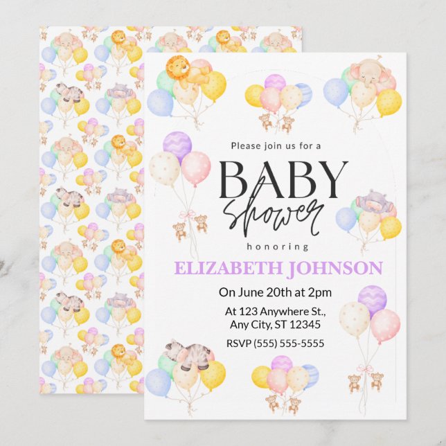 Invitation à une Baby Shower Safari (Devant / Derrière)