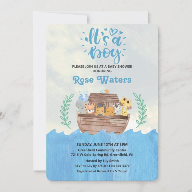 Invitation à une baby shower sur l'arche de Noé (Devant)