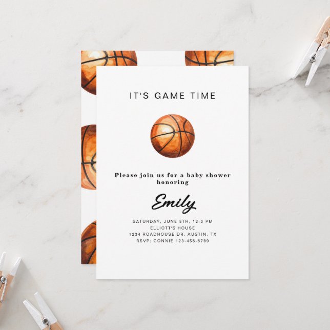 Invitation à une baby shower sur le basket-ball  (Devant/Arrière en situation)