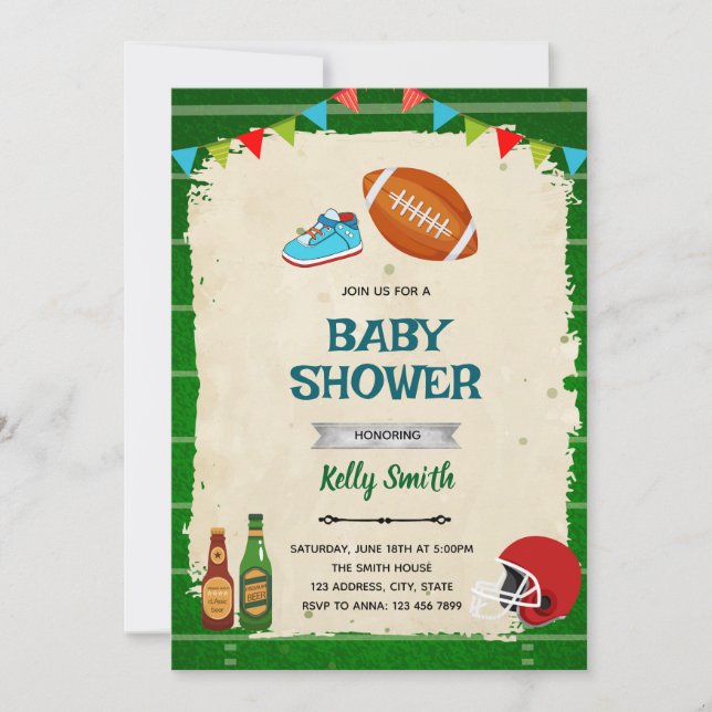 Invitation à une baby shower sur le thème de footb (Devant)