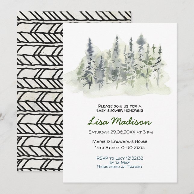 Invitation à une baby shower sur le thème de la fo (Devant / Derrière)