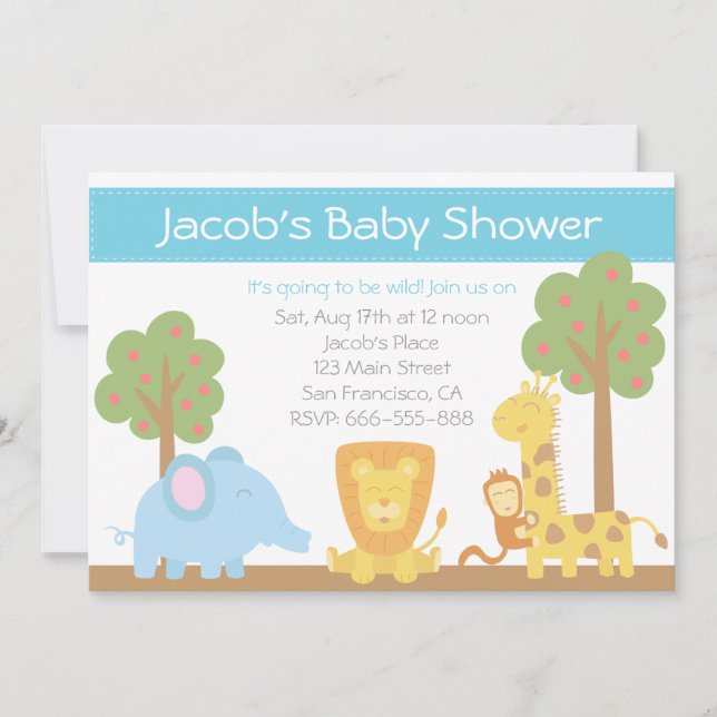 Invitation à une Baby Shower sur le thème des Anim (Devant)