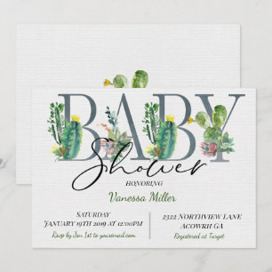Invitation à une baby shower sur le thème du cactu