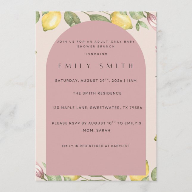 Invitation à une Baby Shower sur le thème du citro (Devant)