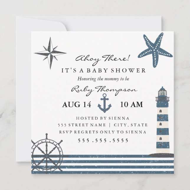 Invitation à une baby shower sur le thème nautique (Devant)