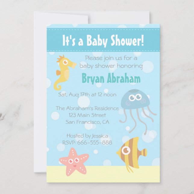 Invitation à une Baby Shower sur le thème Sous-Mar (Devant)