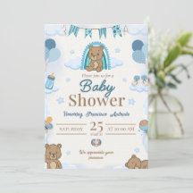 Invitation à une baby shower Teddy Bear Bleu