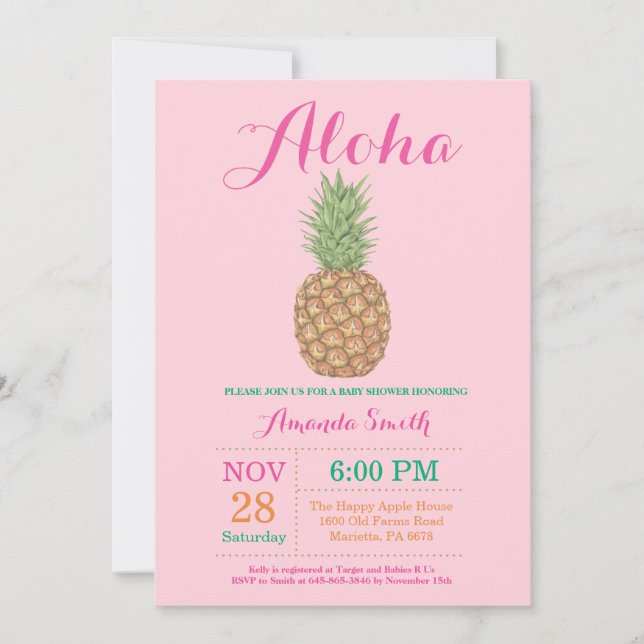 Invitation à une Baby Shower Tropicale à l'Ananas (Devant)