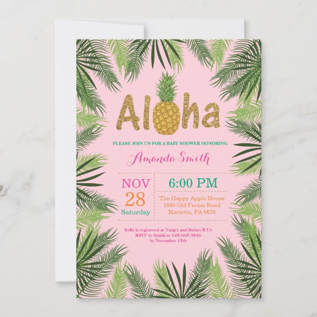 Invitation à une Baby Shower Tropicale à l'Ananas (Devant)