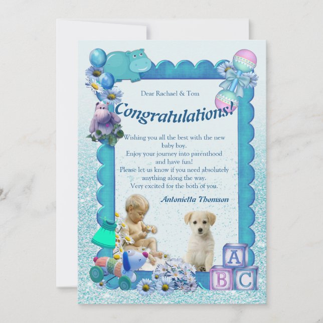 Invitation à une baby shower Turquoise Vert Bleu (Devant)