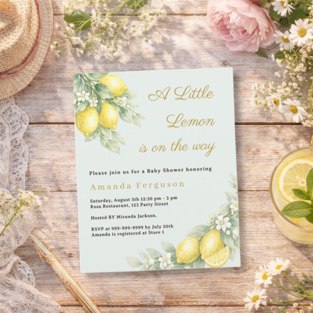 Invitation à une baby shower verte au citron et à  (Créateur téléchargé)