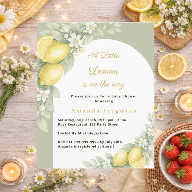 Invitation à une baby shower verte au citron et à  (Créateur téléchargé)