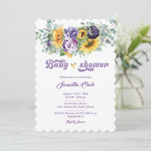 Invitation à une baby shower violet et jaune