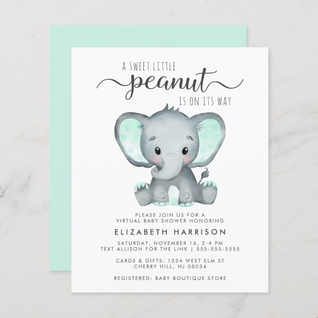 Invitation à une baby shower virtuelle Budget Elep (Devant / Derrière)