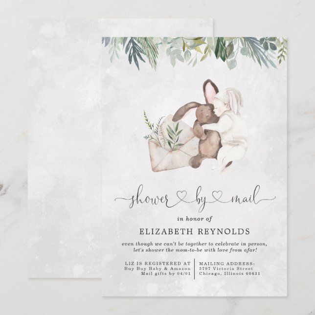 Invitation à une baby shower virtuelle par la post (Devant / Derrière)