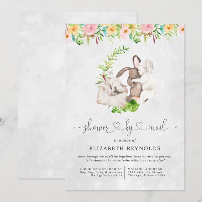 Invitation à une baby shower virtuelle par la post (Devant / Derrière)