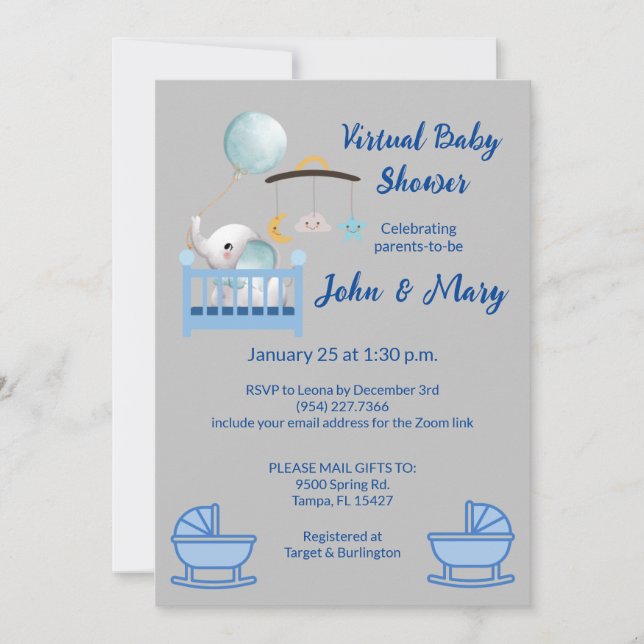 Invitation à une Baby Shower Virtuelle pour un Gar (Devant)