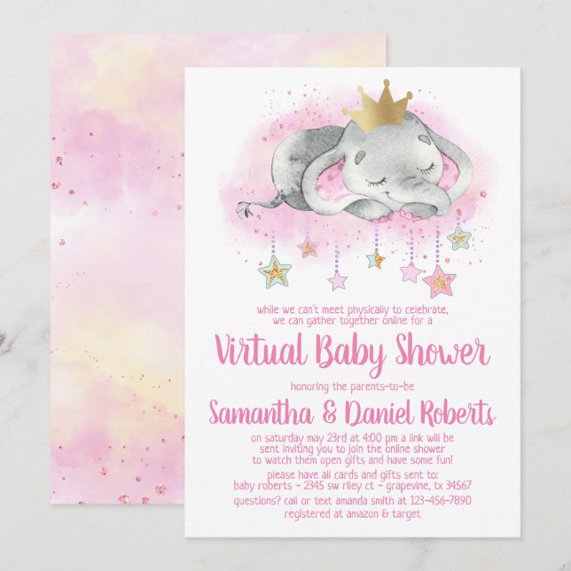 Invitation à une baby shower virtuelle pour une pr (Devant / Derrière)