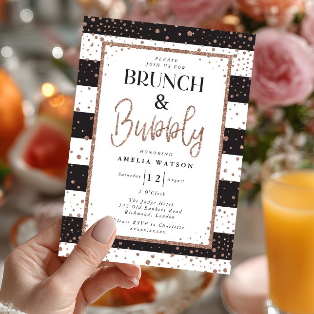 Invitation à une douche nuptiale Brunch & Bubbly (Sip, sparkle, and celebrate 💖 Send your love with this glamorous rose gold bridal shower invite.)
