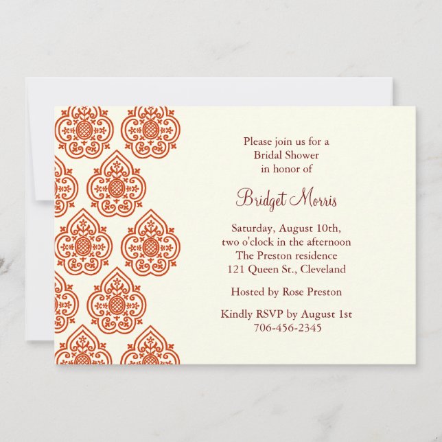 Invitation à une douche nuptiale Damas Vintage (Devant)