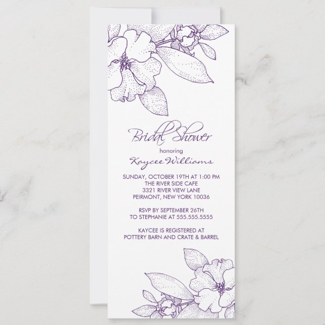 Invitation à une douche nuptiale pourpre en fleurs (Devant)