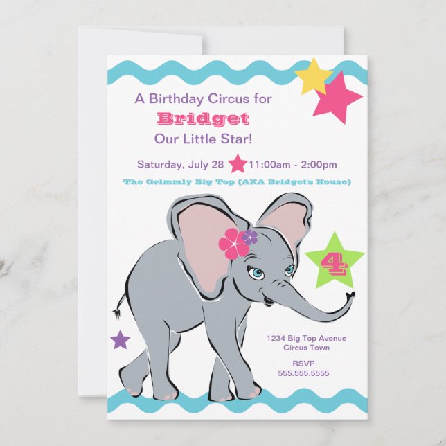 Invitation à une étoile d'éléphant d'une fille aux (Devant)